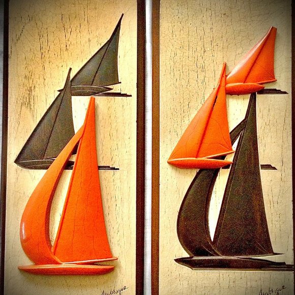 Vintage Mid century Burwood Arabesque Sailboats wall art